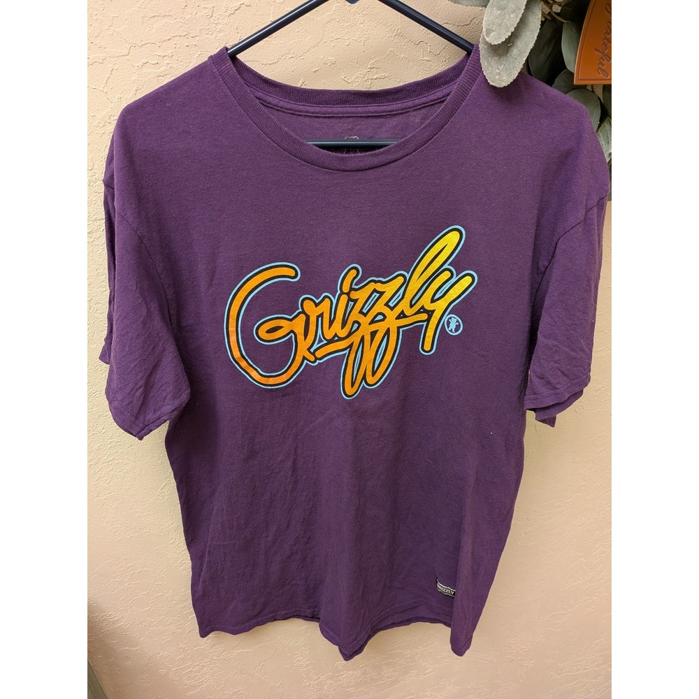 Grizzly‎ Griptape Mens Purple Script Logo Graphic T-Shirt Size L Skateboarding